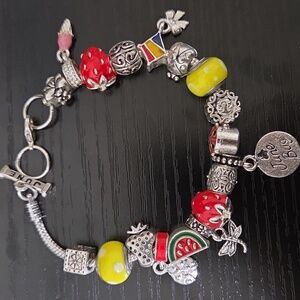 Willabee & Ward Toggle Charm Bracelet JUNE Ladybug Strawberry Watermelon Kite